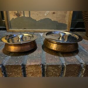 Hammered Copper Serving Handi with Lid -Pair